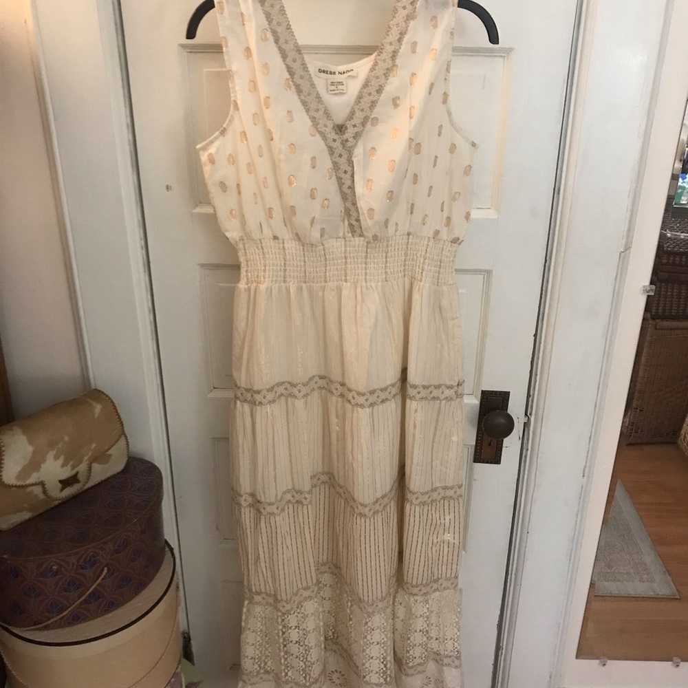 NAOO Cream/gold/metallic thread Maxi Sundress